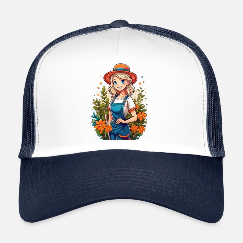Attraktive Gärtnerin in ihrem Garten Trucker Cap