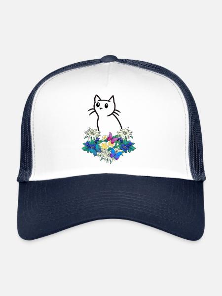 Chat Chats Fleurs Montagnes - Casquette trucker  - blanc/marine - Devant