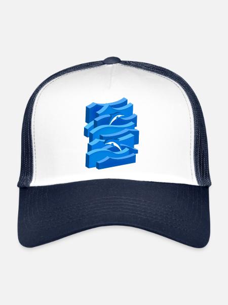Vagues et dauphins (3D) - Casquette trucker  - blanc/marine - Devant
