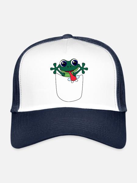 Grenouille dans la poche de poitrine - design animalier amusant - Casquette trucker  - blanc/marine - Devant