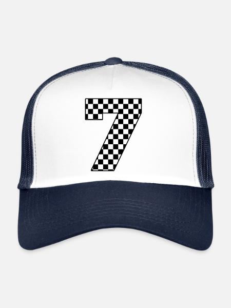Numéro 7 à carreaux - Casquette trucker  - blanc/marine - Devant