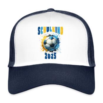 Einschulung Schulkind 2025 Fußball Fussball - Trucker Cap - Weiß/Navy - Vorne