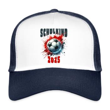Schulkind 2025 - Geschenk Einschulung - Fußball - Trucker Cap - Weiß/Navy - Vorne