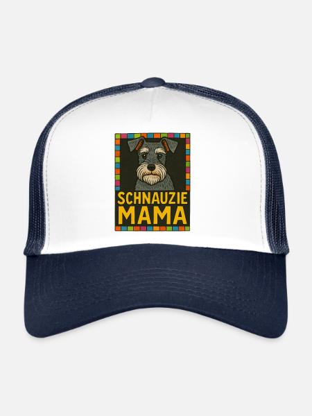 Illustration d'une maman chien Schnauzie - Casquette trucker  - blanc/marine - Devant