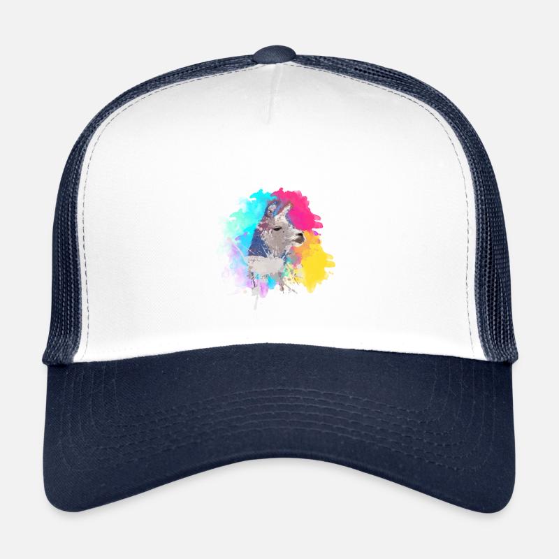 Buntes Lama - Trucker Cap - Weiß/Navy