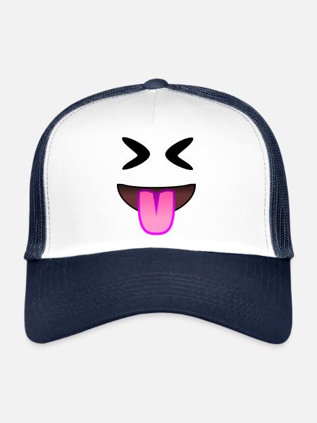 La langue rose montre des rires et des railleries méchants - Casquette trucker  - blanc/marine - Devant