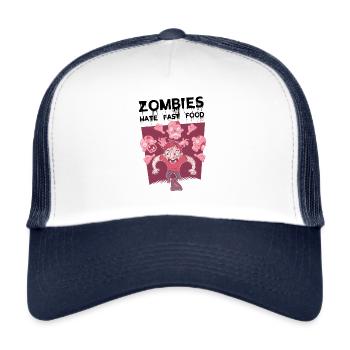 zombies hate fast food - Zombie Motiv Spruch - Trucker Cap - Weiß/Navy - Vorne