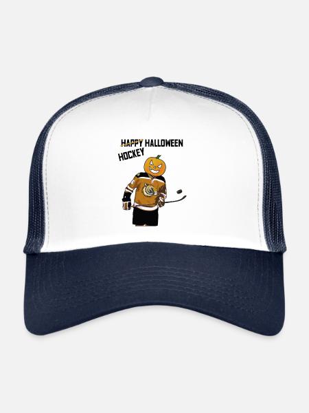 Design de citrouille d'Halloween de hockey - Casquette trucker  - blanc/marine - Devant