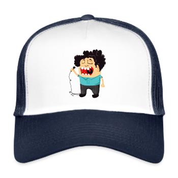 Karaoke chanteur doodle art - Casquette trucker  - blanc/marine - Devant