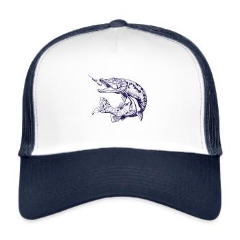 Angler - Pike - Prédateur - Esox - Casquette trucker  - blanc/marine - Devant
