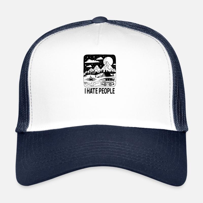 Ich hasse Menschen I hate people Camping Geschenk - Trucker Cap - Weiß/Navy