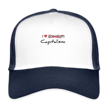 I love Capitalism - J’aime le capitalisme - Casquette trucker  - blanc/marine - Devant