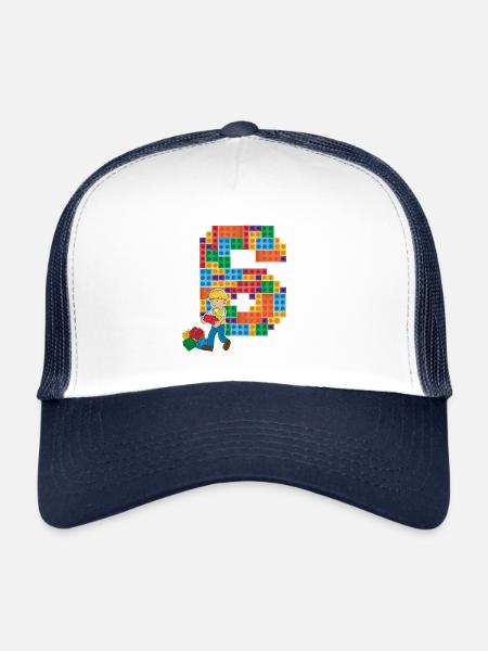 Geburtstag 6 Jahre Bausteine, Baumeister T-Shirt - Trucker Cap - Weiß/Navy - Vorne