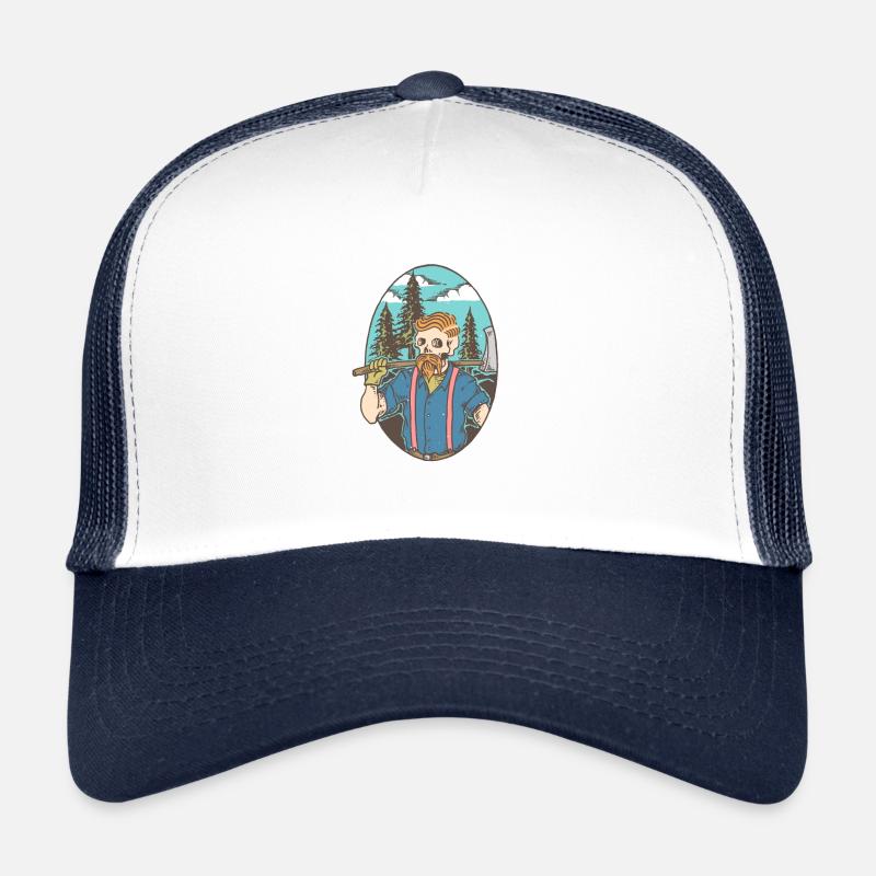 Tshirt Forêt de bûcheron crâne barbu - Casquette trucker  - blanc/marine