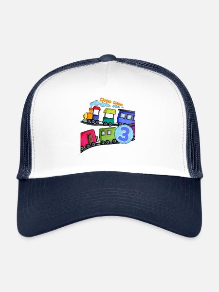Anniversaire 3 ans Lokomotive T-shirt trois - Casquette trucker  - blanc/marine - Devant