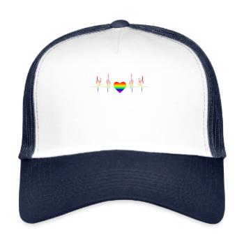 Gay pride et battement de coeur fier - Casquette trucker  - blanc/marine - Devant