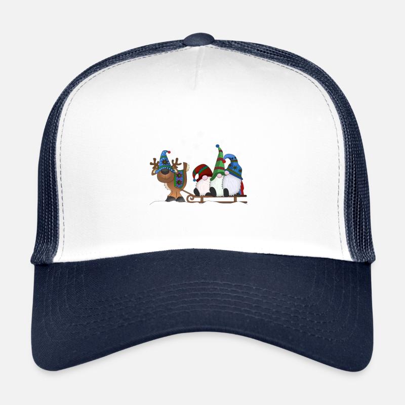 Christmas gnomes with reindeer sleigh - Trucker Cap - white/navy