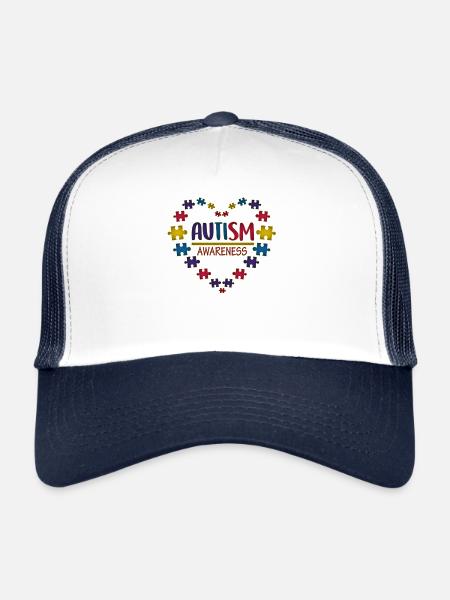 Sensibilisation à l'autisme - Soutien autistique TSA cœur - Casquette trucker  - blanc/marine - Devant