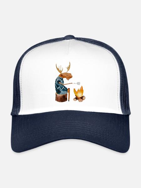 Papa Élan au feu de camp I Souvenir de Norvège - Casquette trucker - blanc/marine