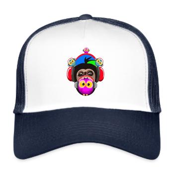 Singe et les oiseaux - fêtards - Casquette trucker  - blanc/marine - Devant