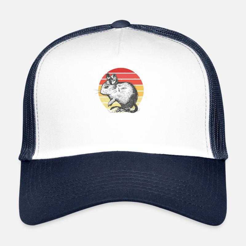 Degu Retro Sunset Nagetier Geschenk Strauchratte - Trucker Cap - Weiß/Navy