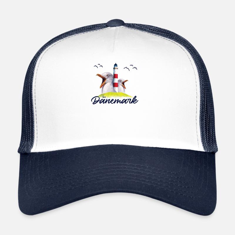 Dänemark Motiv mit Möwe und Leuchtturm Geschenk - Trucker Cap - Weiß/Navy