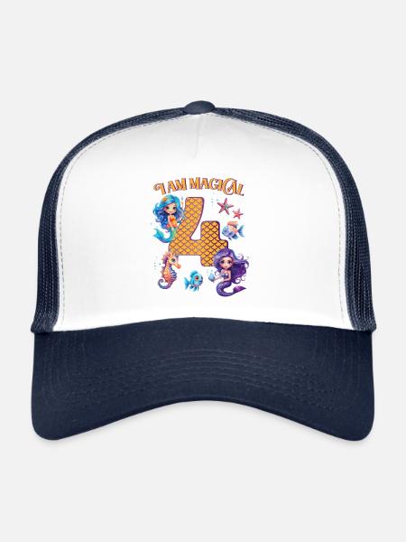 Mermaid Anniversaire 4 ans - Casquette trucker  - blanc/marine - Devant