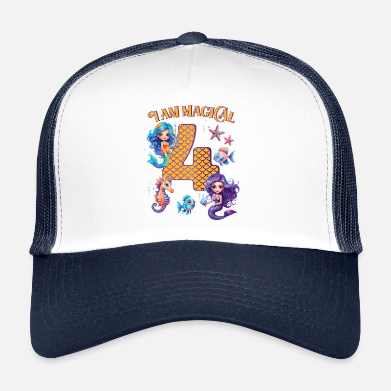 Mermaid Anniversaire 4 ans - Casquette trucker  - blanc/marine