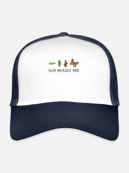 Chemise d'inspiration papillon chenille de motivation - Casquette trucker  - blanc/marine - Devant