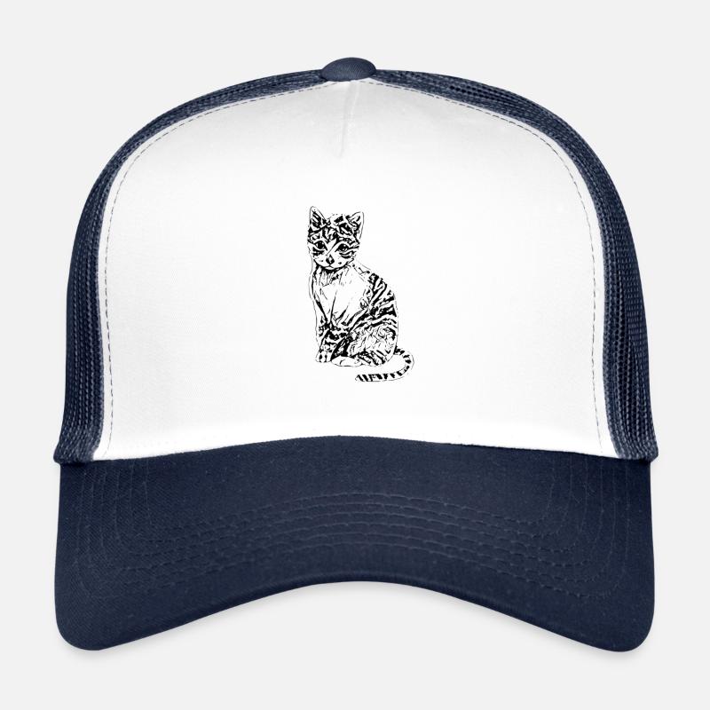 Katze - Trucker Cap - Weiß/Navy