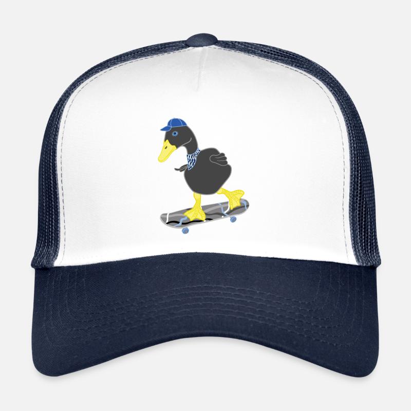 Black duck on grey blue skateboard, funny cool Trucker Cap