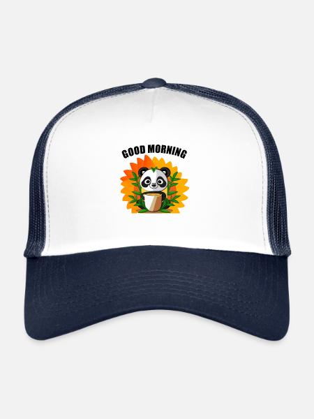 Panda at breakfast - Trucker Cap - white/navy - Front