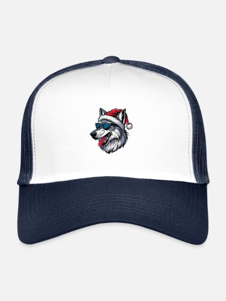 Loup Noël Drôle - Casquette trucker  - blanc/marine - Devant