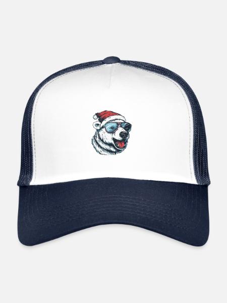 Ours polaire Noël drôle - Casquette trucker  - blanc/marine - Devant