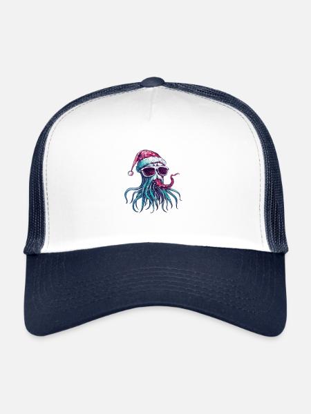 Méduse Noël drôle - Casquette trucker  - blanc/marine - Devant