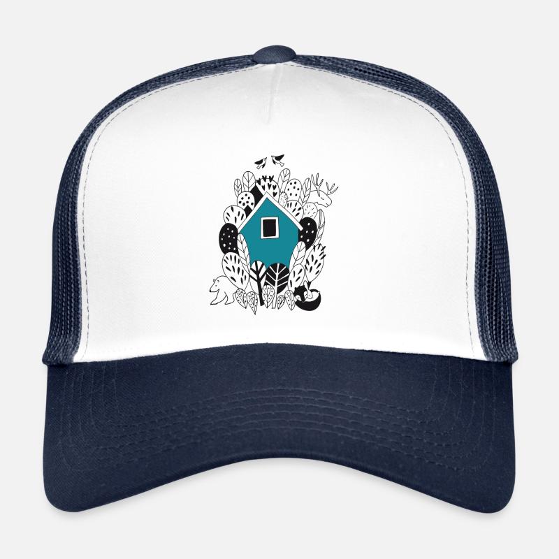 Häuschenhaus im Wald mit Waldtieren In einem Geschenk - Trucker Cap - Weiß/Navy