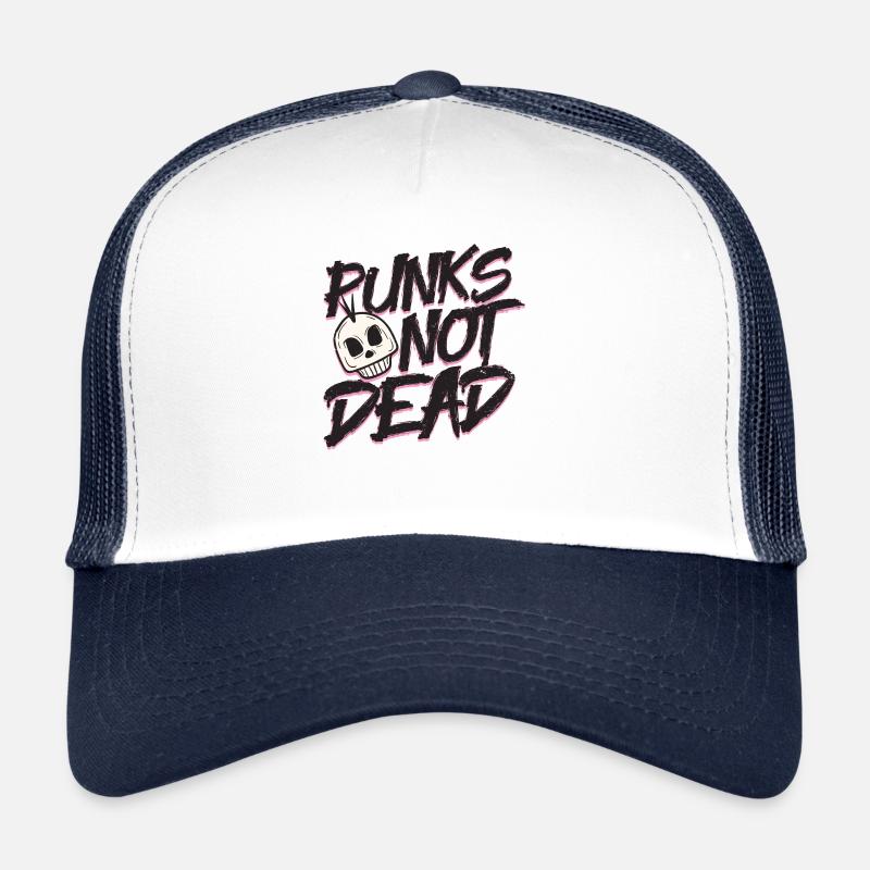 Idée cadeau punks pas mort tête de mort tête de rock n roll - Casquette trucker  - blanc/marine