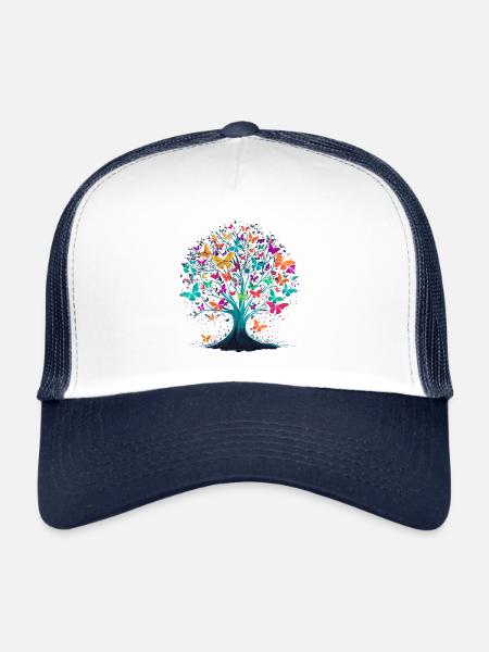 Butterfly Tree Nature Predator Insect - Trucker Cap - white/navy - Front