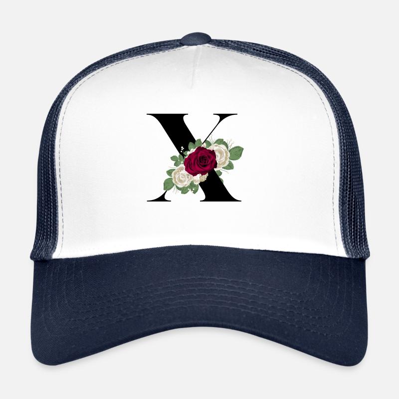 lettre X fleuris - Casquette trucker  - blanc/marine