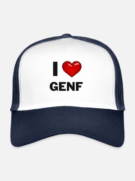 I Love Genf - Trucker Cap - Weiß/Navy - Vorne