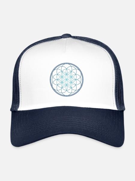 Blume des Lebens blau - Trucker Cap - Weiß/Navy - Vorne