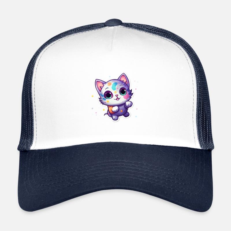 A cute little kitty in space - Trucker Cap - white/navy