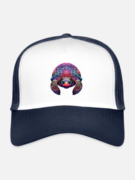 Colorful Mandala Turtle Artwork - Trucker Cap - white/navy - Front