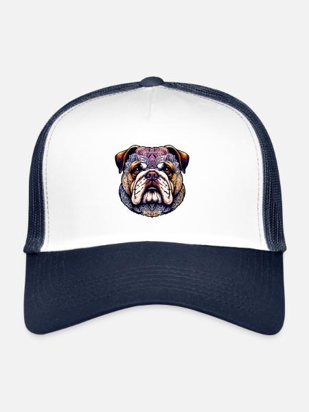 Bouledogue complexe Mandala : Fusion d’œuvres d’art canines - Casquette trucker  - blanc/marine - Devant