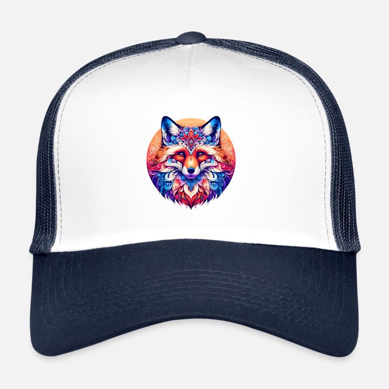 Vibrant Fox Mandala : oeuvre florale lunatique Casquette trucker 