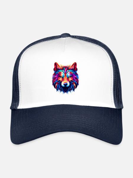 Abstract Chromatic Wolf: Vivid Artistic Portrait - Trucker Cap - white/navy - Front
