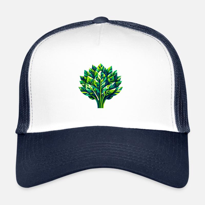 Geometric Spinach Splendor: Green Leaf Design - Trucker Cap - white/navy