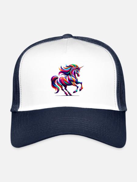 Geometric Rainbow Unicorn: Magical Color Spectrum - Trucker Cap - white/navy - Front