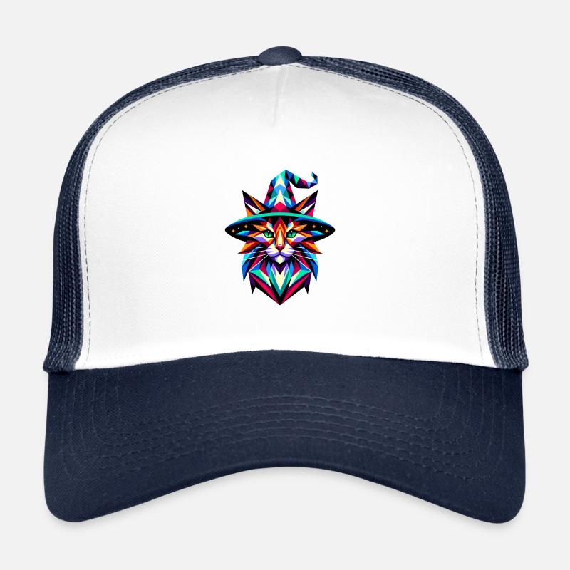 Chat sorcier géométrique : Art polygonal vibrant Casquette trucker 