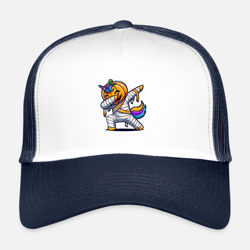Dabbing Kürbis Einhorn Mumie Unicorn bunt - Trucker Cap - Weiß/Navy